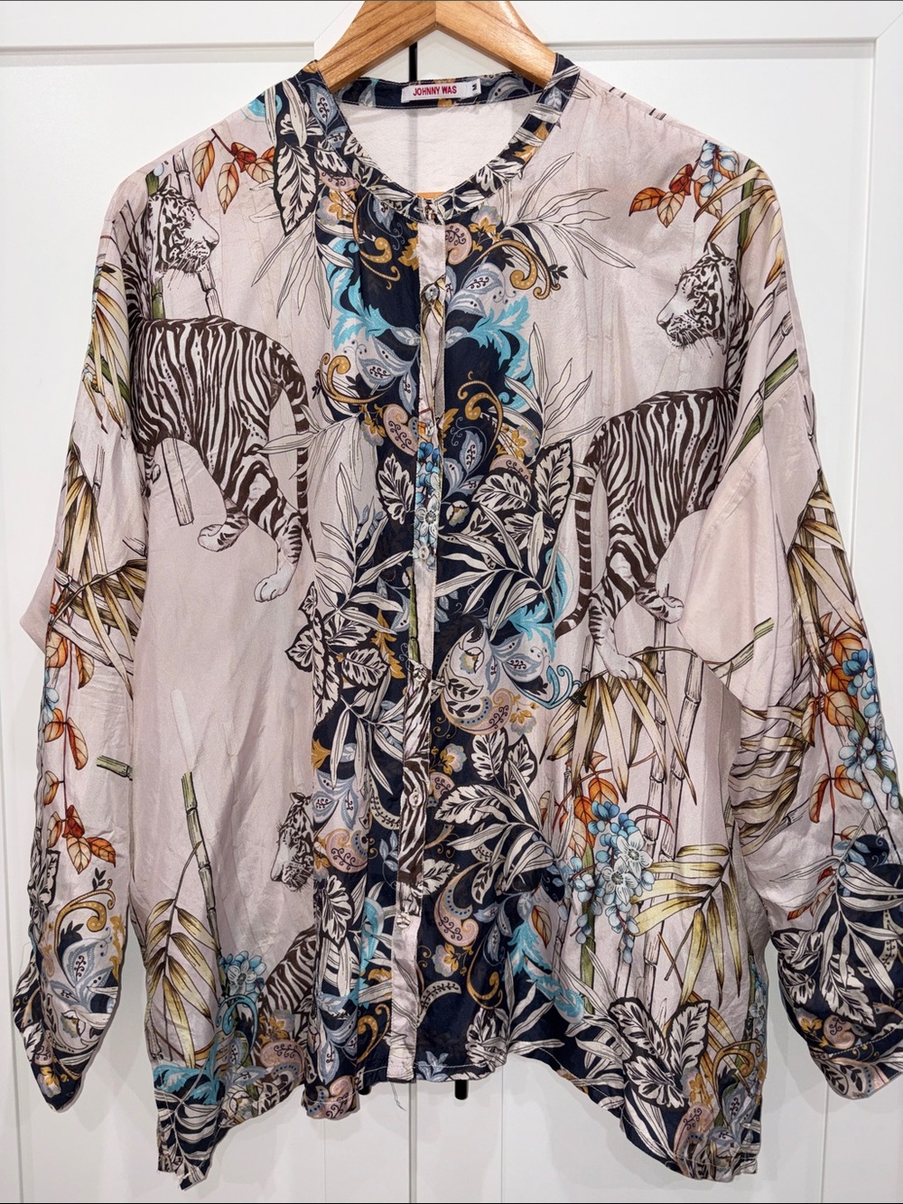 Johnny Was Multicolor Botanical Tiger Print Button-Down Blouse